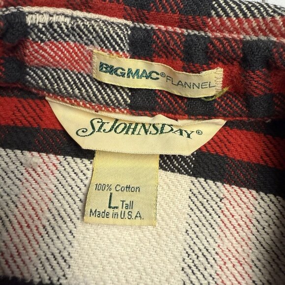 Vintage St Johns Bay Big Mac Flannel Shirt Mens L Tall 22x30 Red Cotton USA - Picture 5 of 9